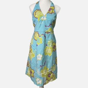 John Paul Richard‎ Blue Floral Print Halter Midi Dress
